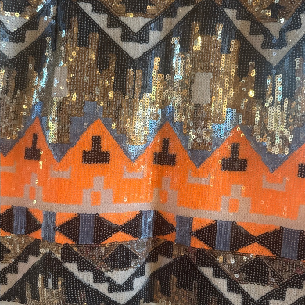 Sequin Aztec Mini Skirt in Gold and Orange - Picture 4 of 9